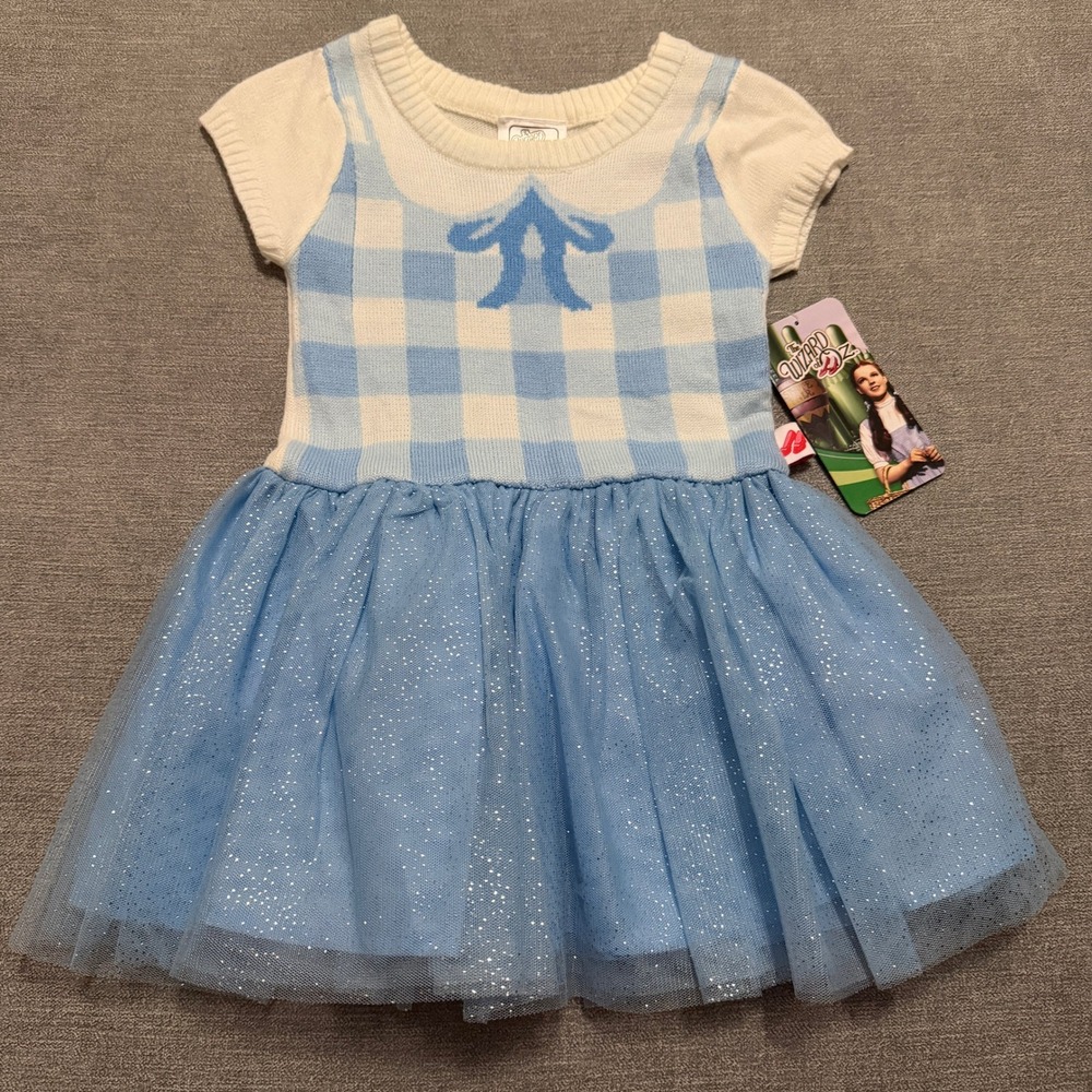The Wizard of Oz Dorothy Costume Dress Blue Gingham Sparkle Tulle Kids NWT